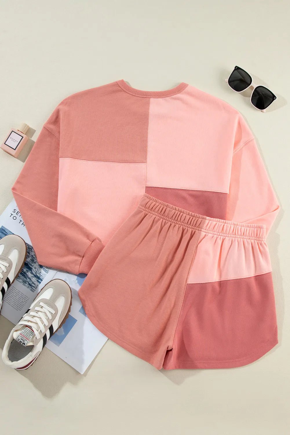 Color Block Round Neck Top and Shorts Set - Runway Regalia