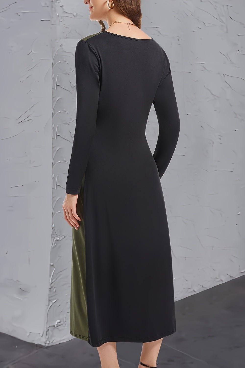 Contrast Long Sleeve Midi Dress - Runway Regalia