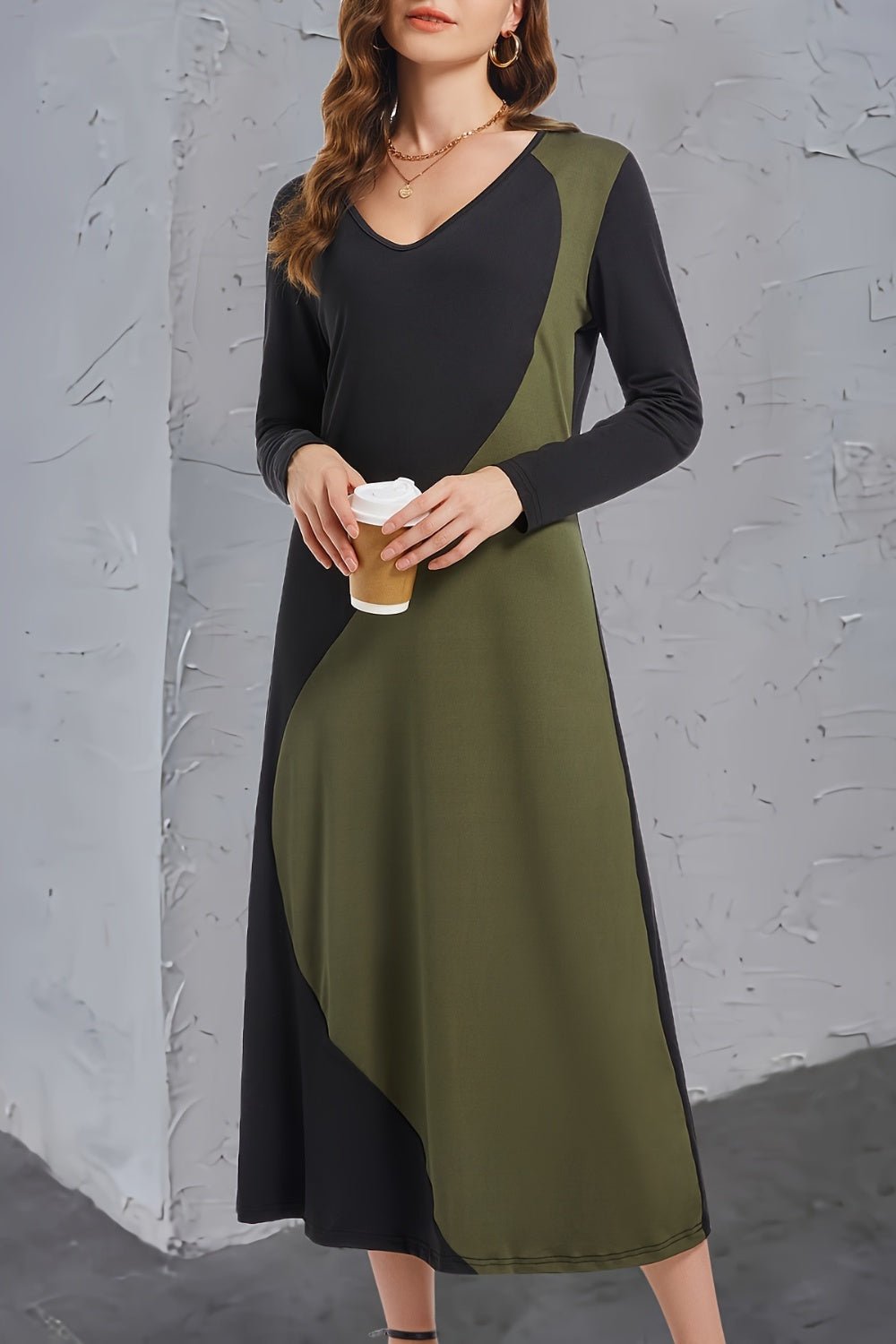 Contrast Long Sleeve Midi Dress - Runway Regalia