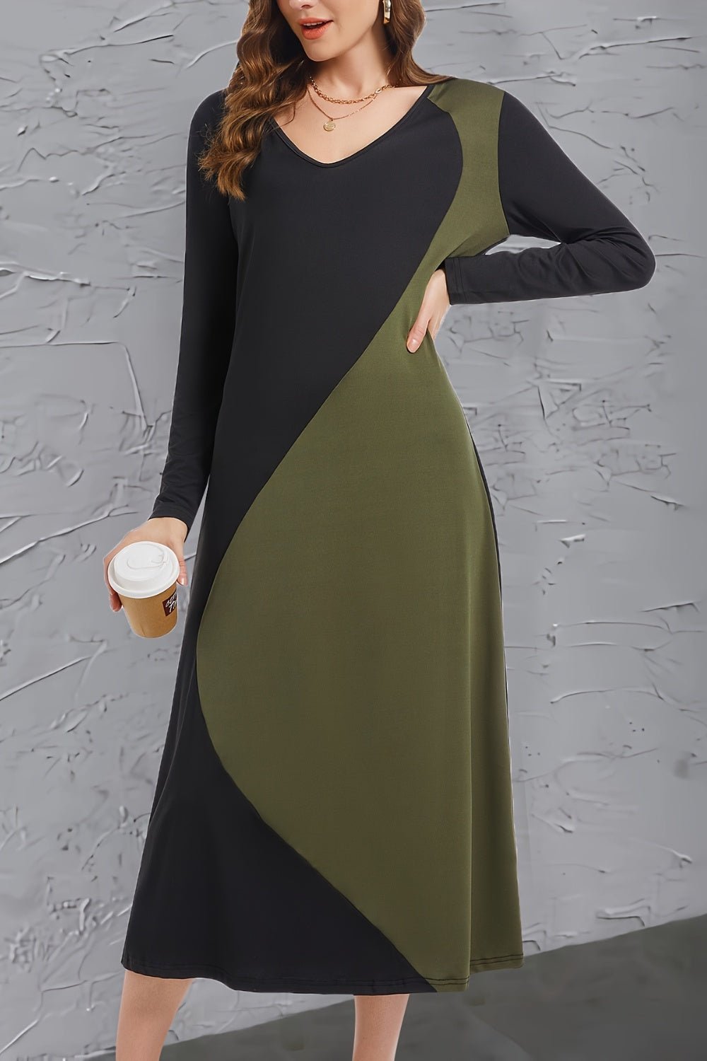 Contrast Long Sleeve Midi Dress - Runway Regalia