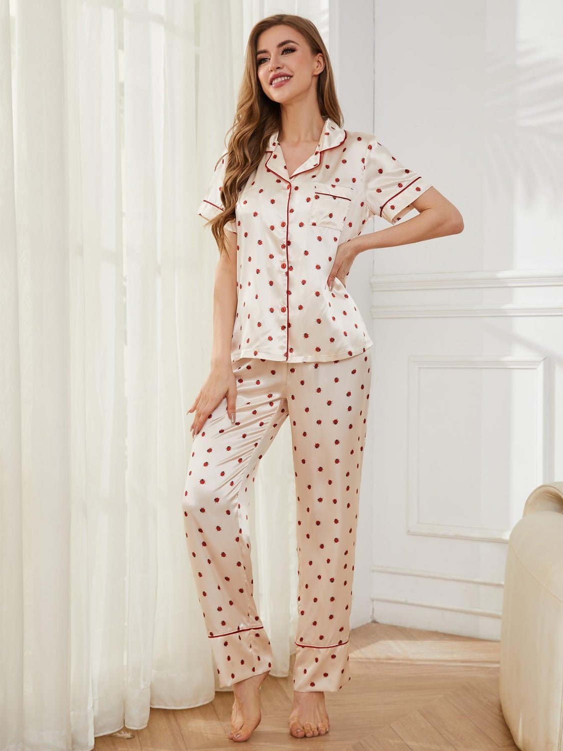 Contrast Piping Pocketed Top and Pants Lounge Set - Runway Regalia