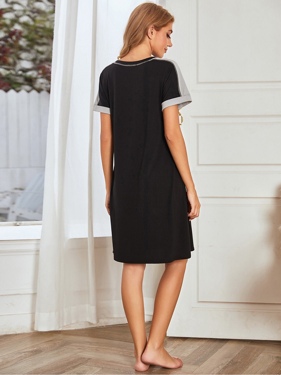 Contrast Stitching Contrast Short Sleeve Dress - Runway Regalia