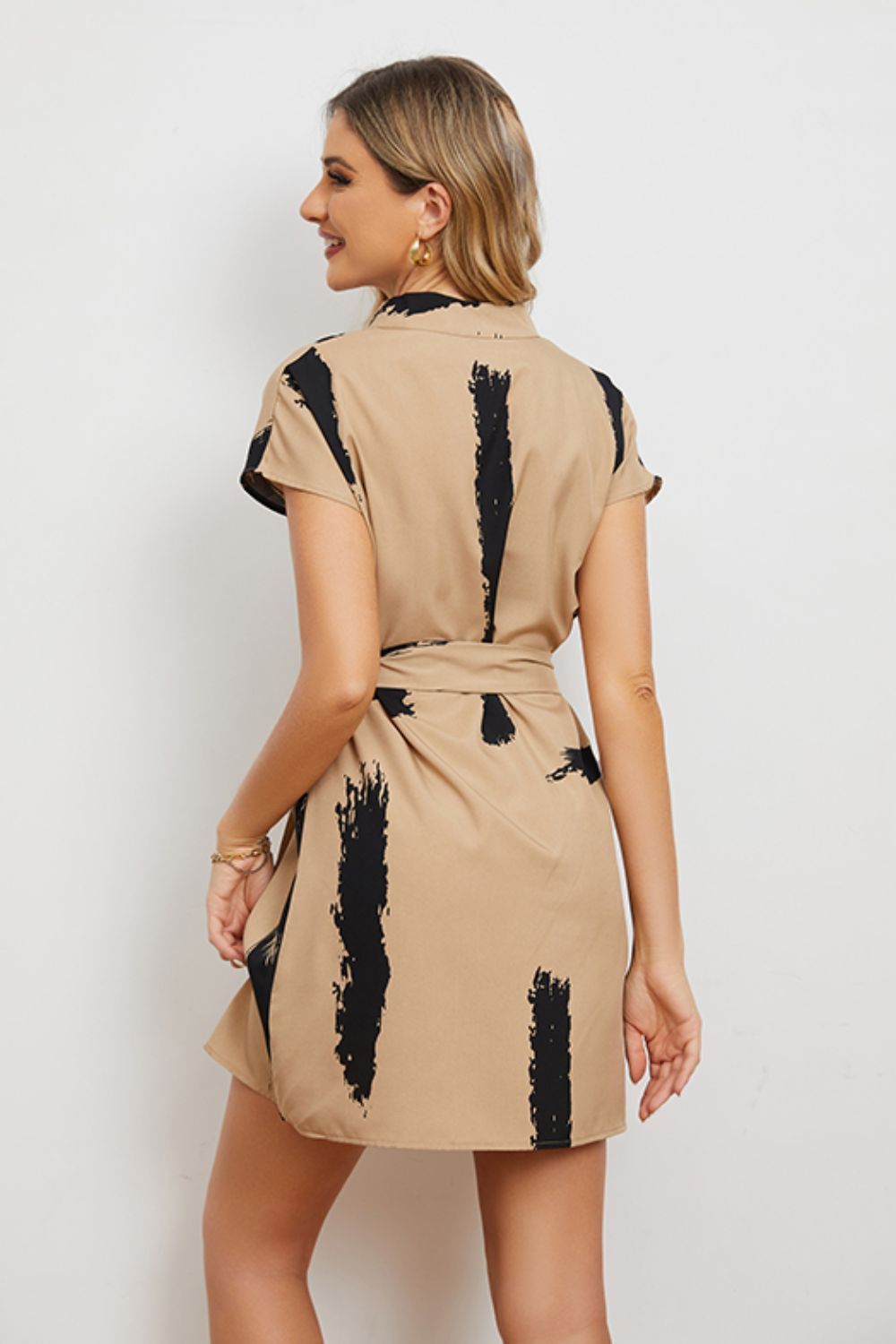 Contrast Tie Belt Notched Dress - Runway Regalia