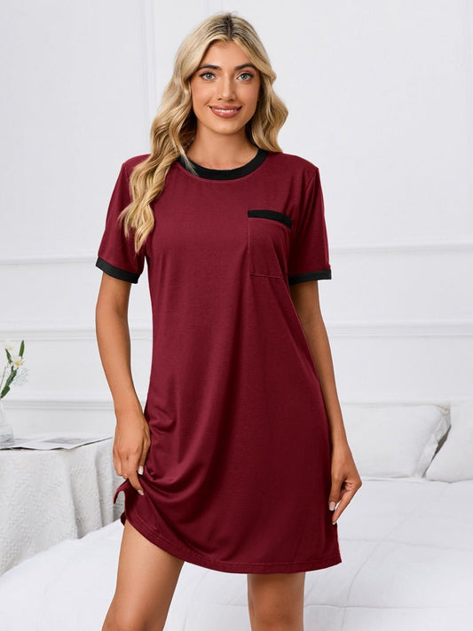 Contrast Trim Round Neck Mini Dress - Runway Regalia