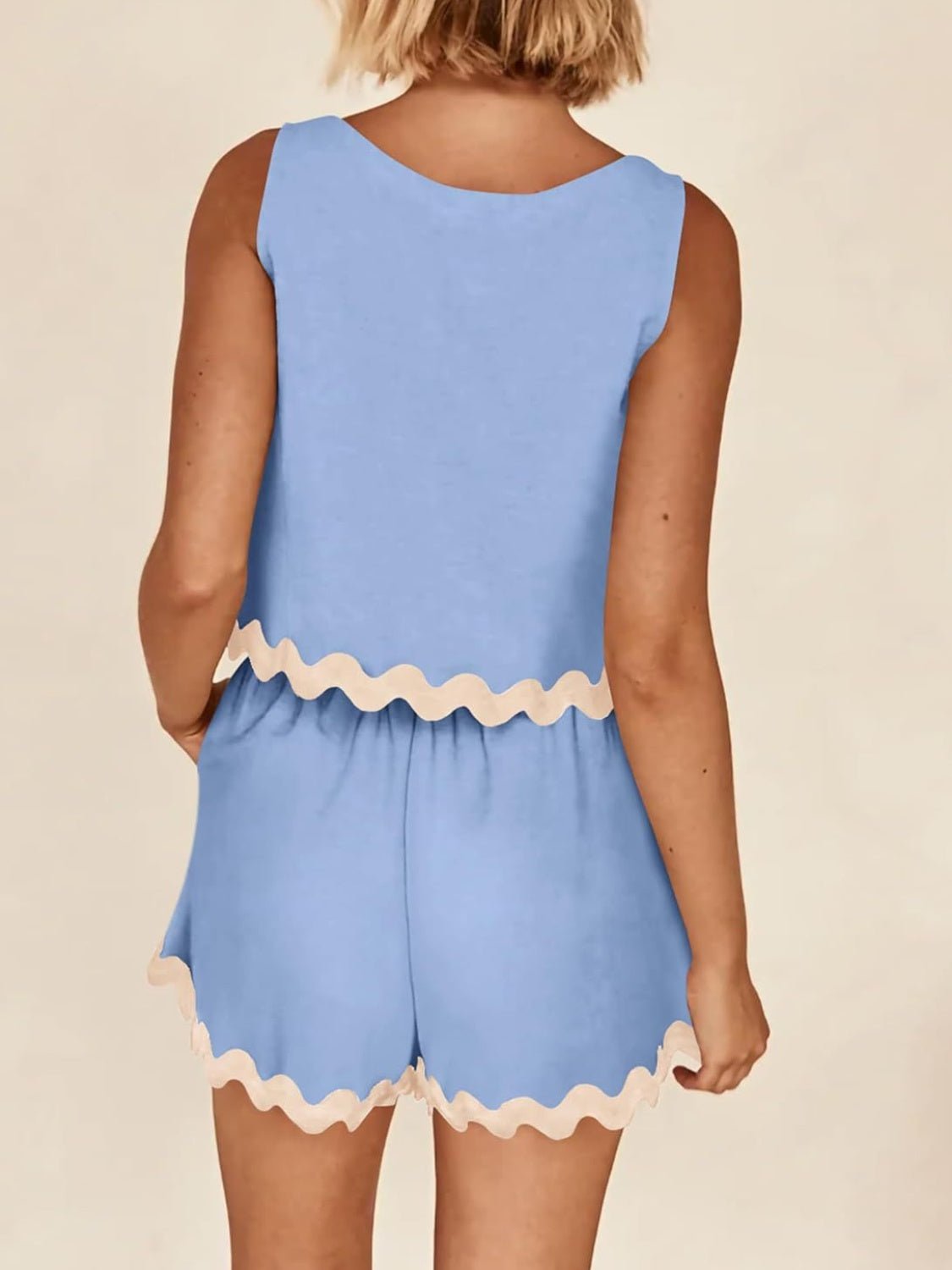 Contrast Trim Sleeveless Top and Shorts Set - Runway Regalia