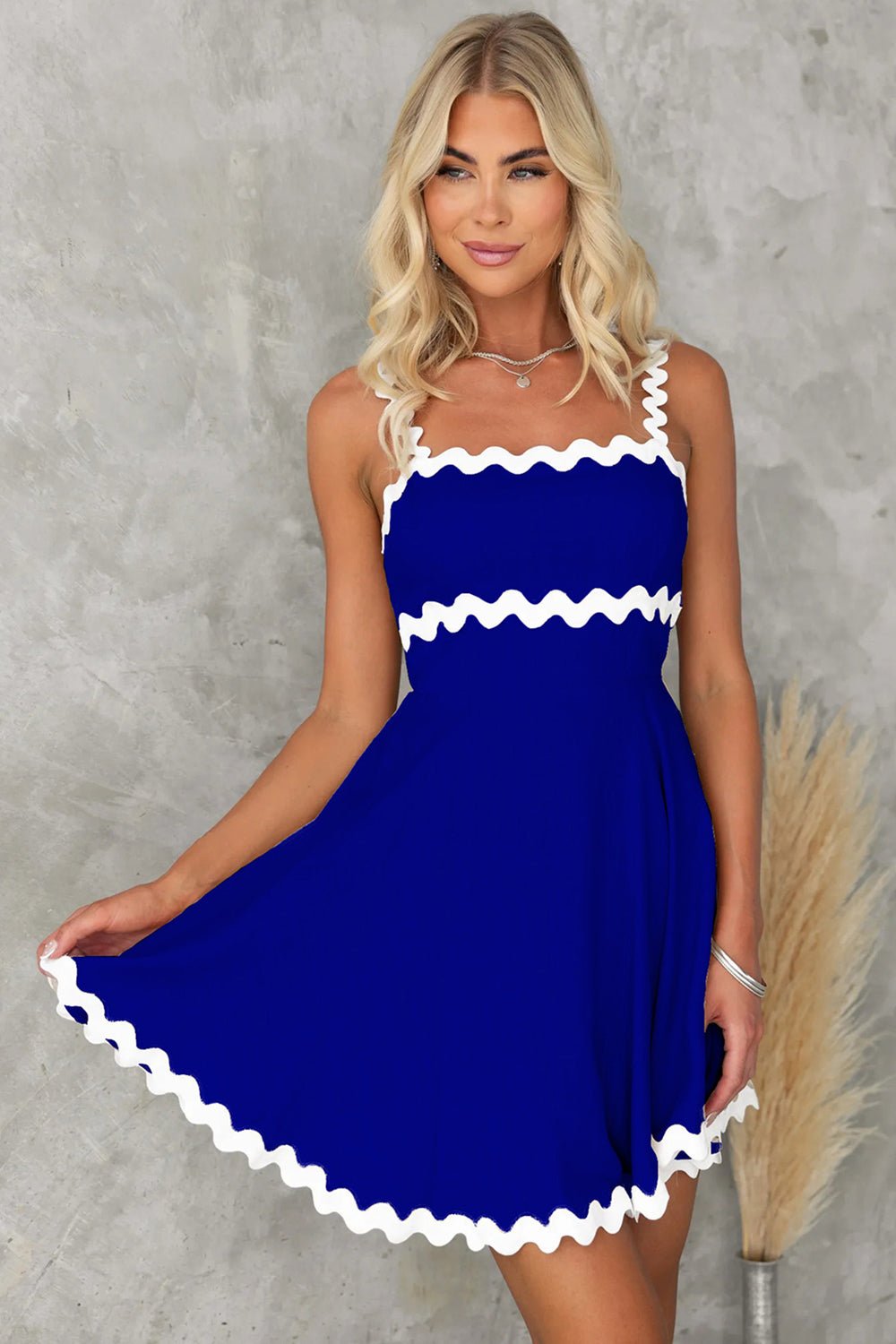 Contrast Trim Square Neck Mini Dress - Runway Regalia