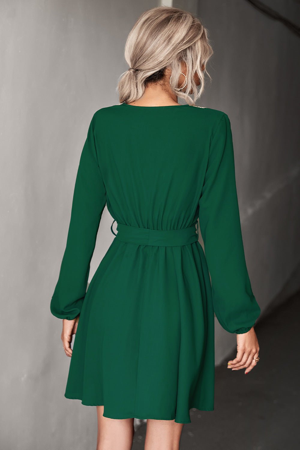 Contrast V - Neck Belted Dress - Runway Regalia