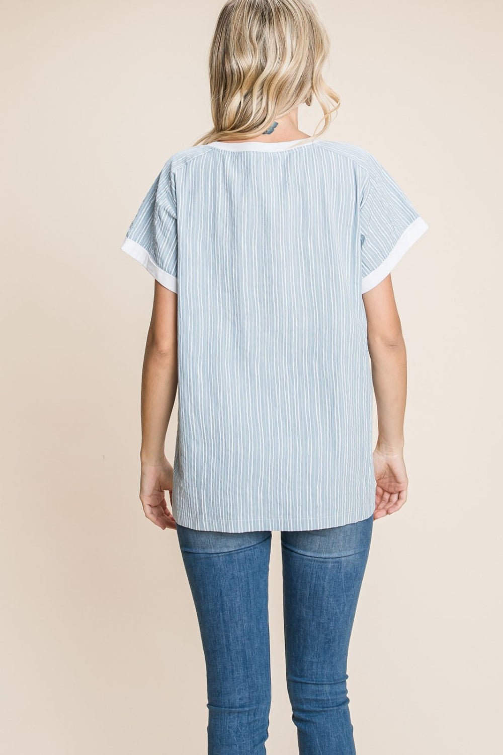 Cotton Bleu by Nu Lab Striped Contrast Short Sleeve T-Shirt - Runway Regalia