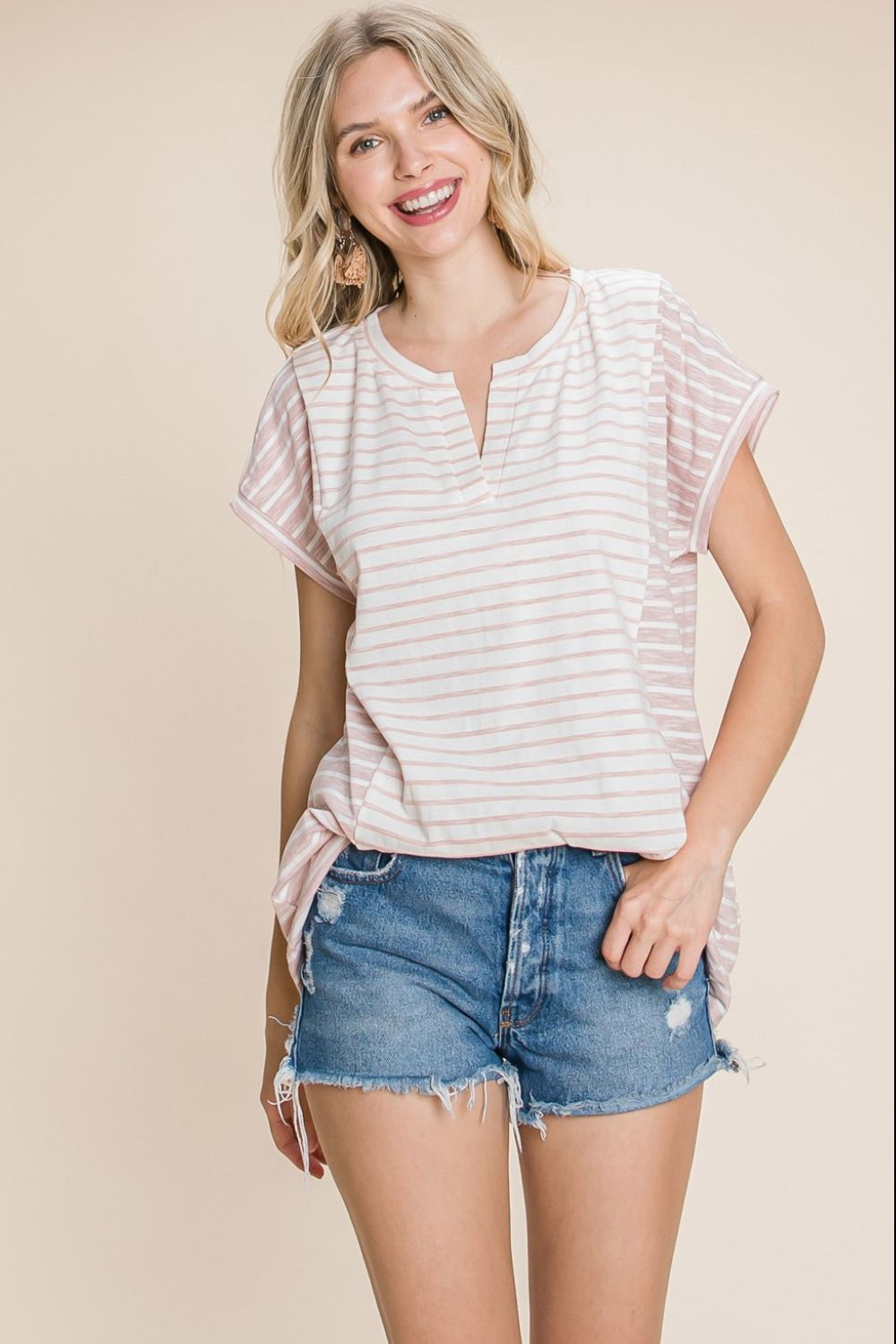 Cotton Bleu by Nu Label Striped Short Sleeve T-Shirt - Runway Regalia