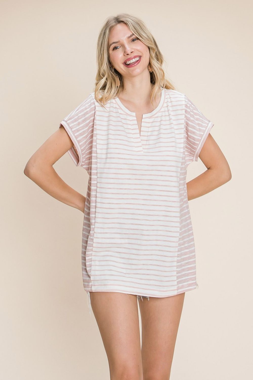 Cotton Bleu by Nu Label Striped Short Sleeve T-Shirt - Runway Regalia