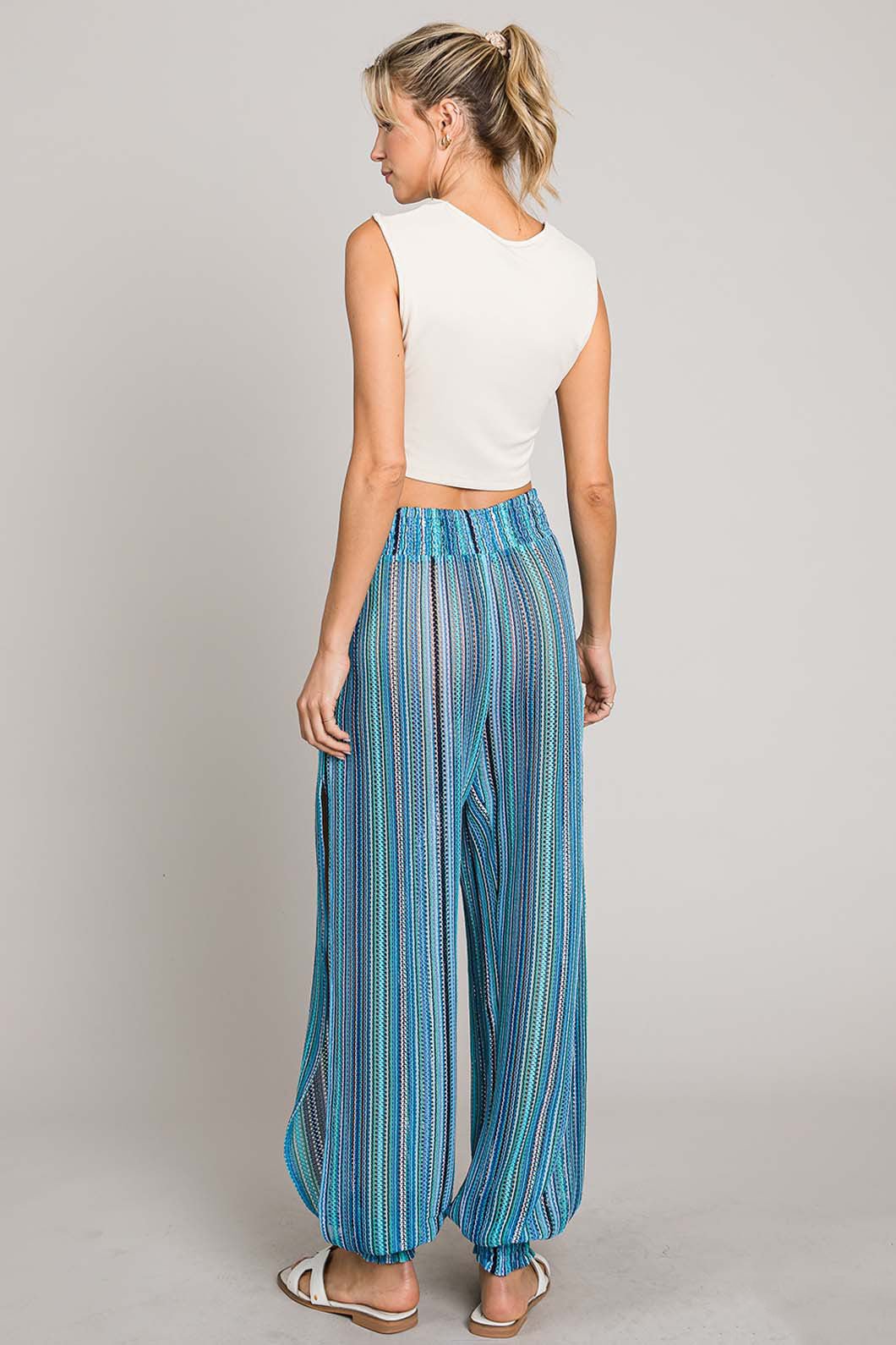 Cotton Bleu by Nu Label Striped Smocked Cover Up Pants - Runway Regalia