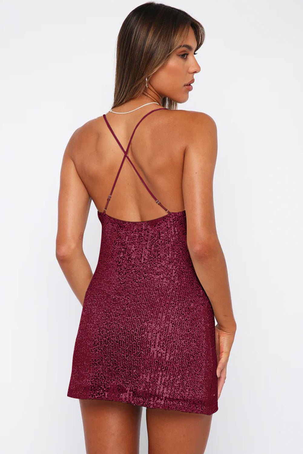 Cowl Neck Contrast Sequin Sleeveless Mini Dress - Runway Regalia