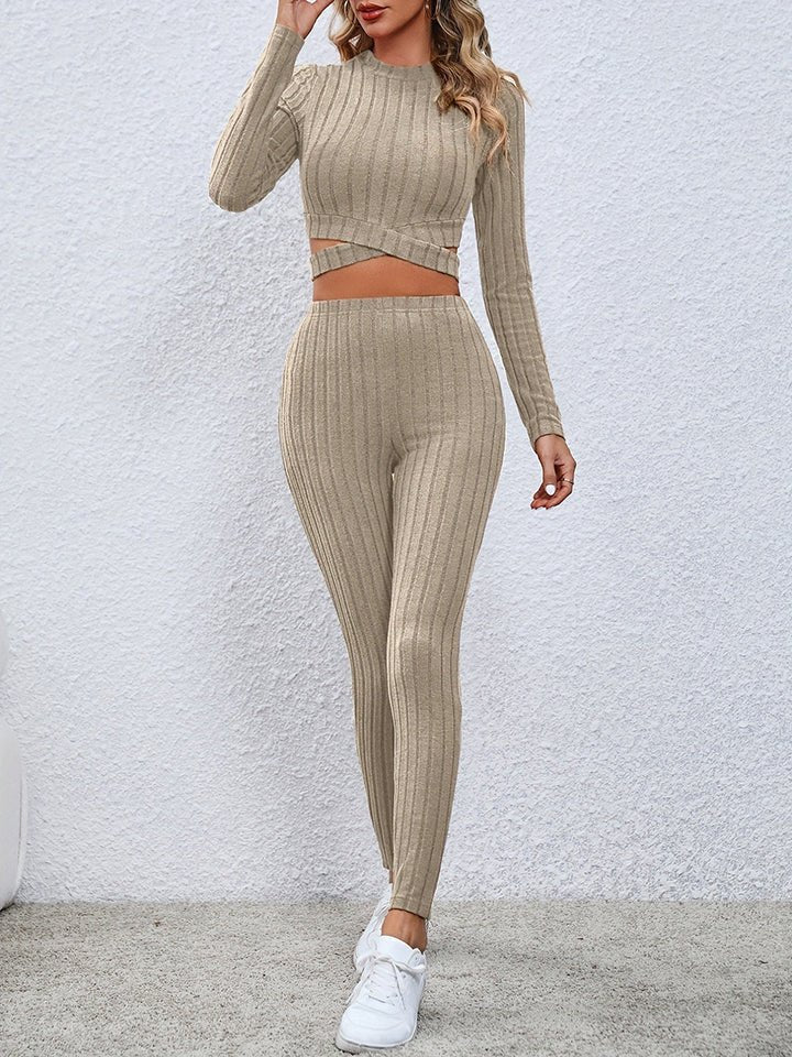 Crisscross Knit Top and Leggings Set - Runway Regalia