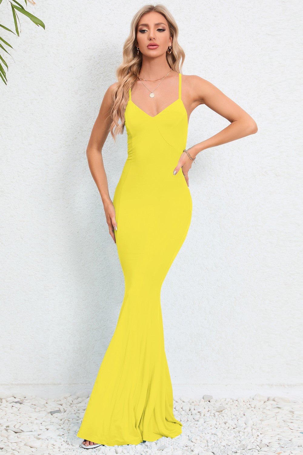 Crisscross Spaghetti Strap Fishtail Dress - Runway Regalia