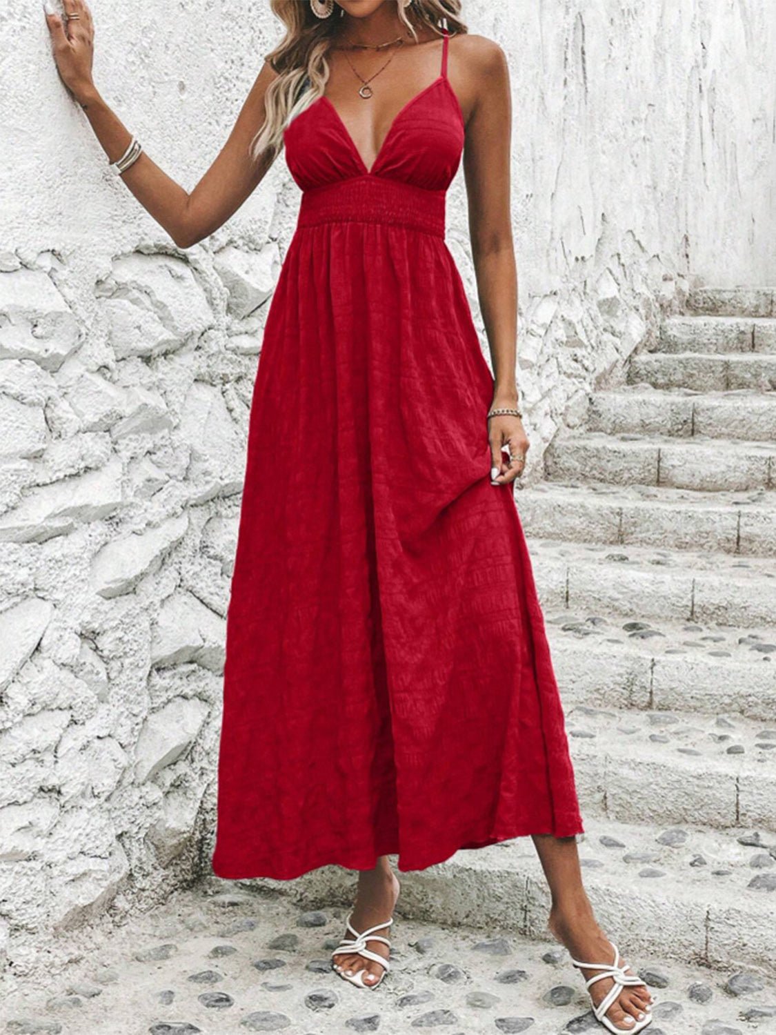 Crisscross V - Neck Maxi Cami Dress - Runway Regalia