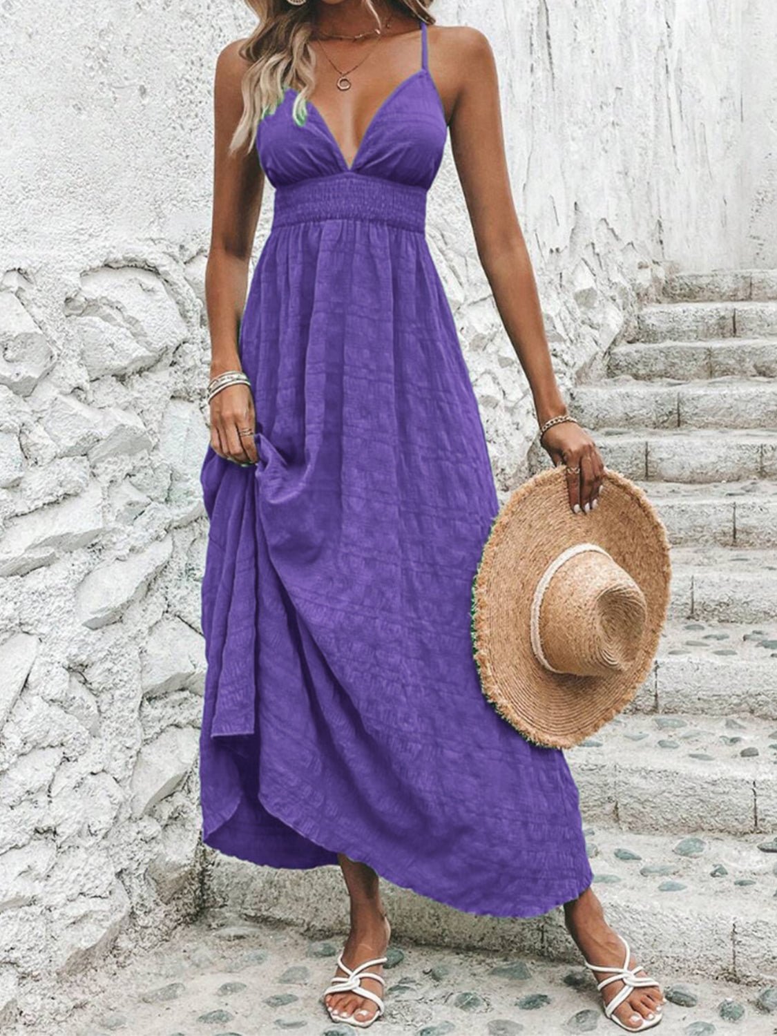 Crisscross V - Neck Maxi Cami Dress - Runway Regalia