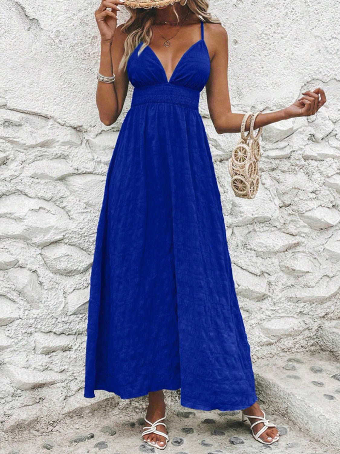 Crisscross V - Neck Maxi Cami Dress - Runway Regalia