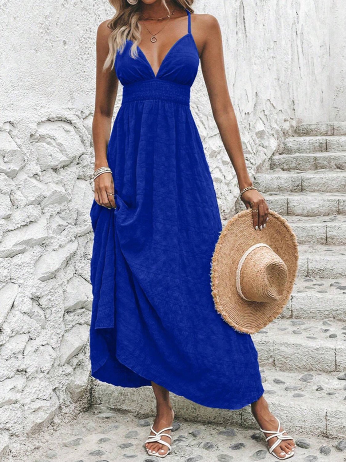 Crisscross V - Neck Maxi Cami Dress - Runway Regalia