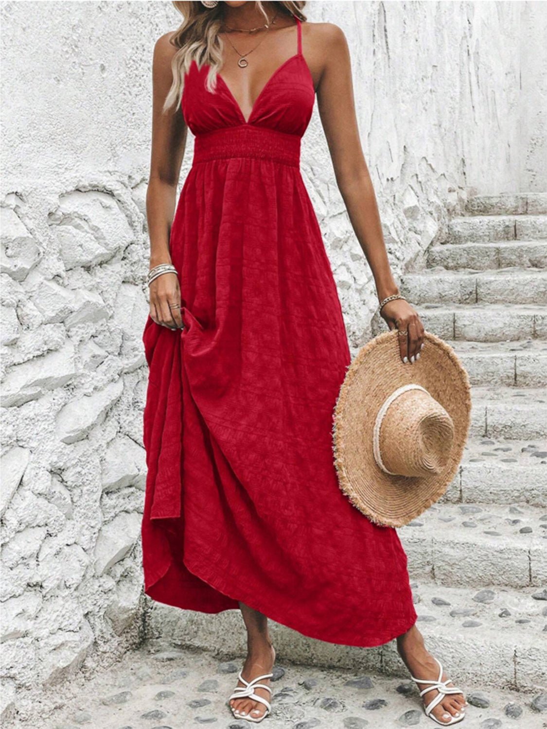 Crisscross V - Neck Maxi Cami Dress - Runway Regalia