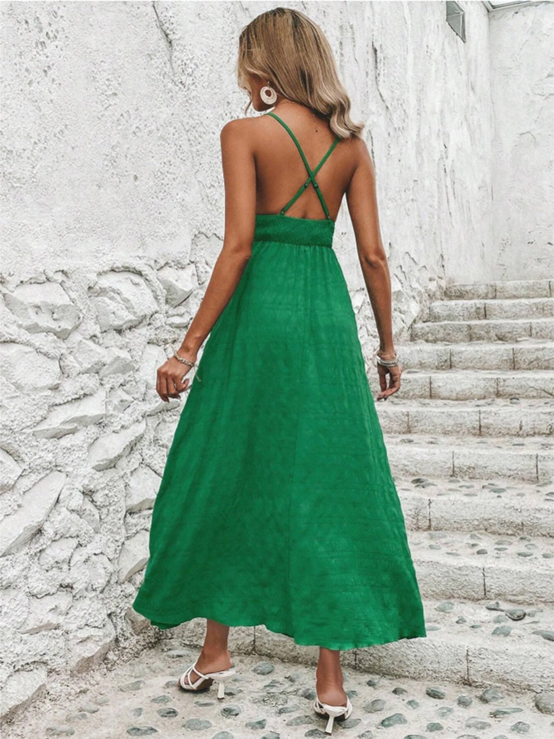 Crisscross V - Neck Maxi Cami Dress - Runway Regalia