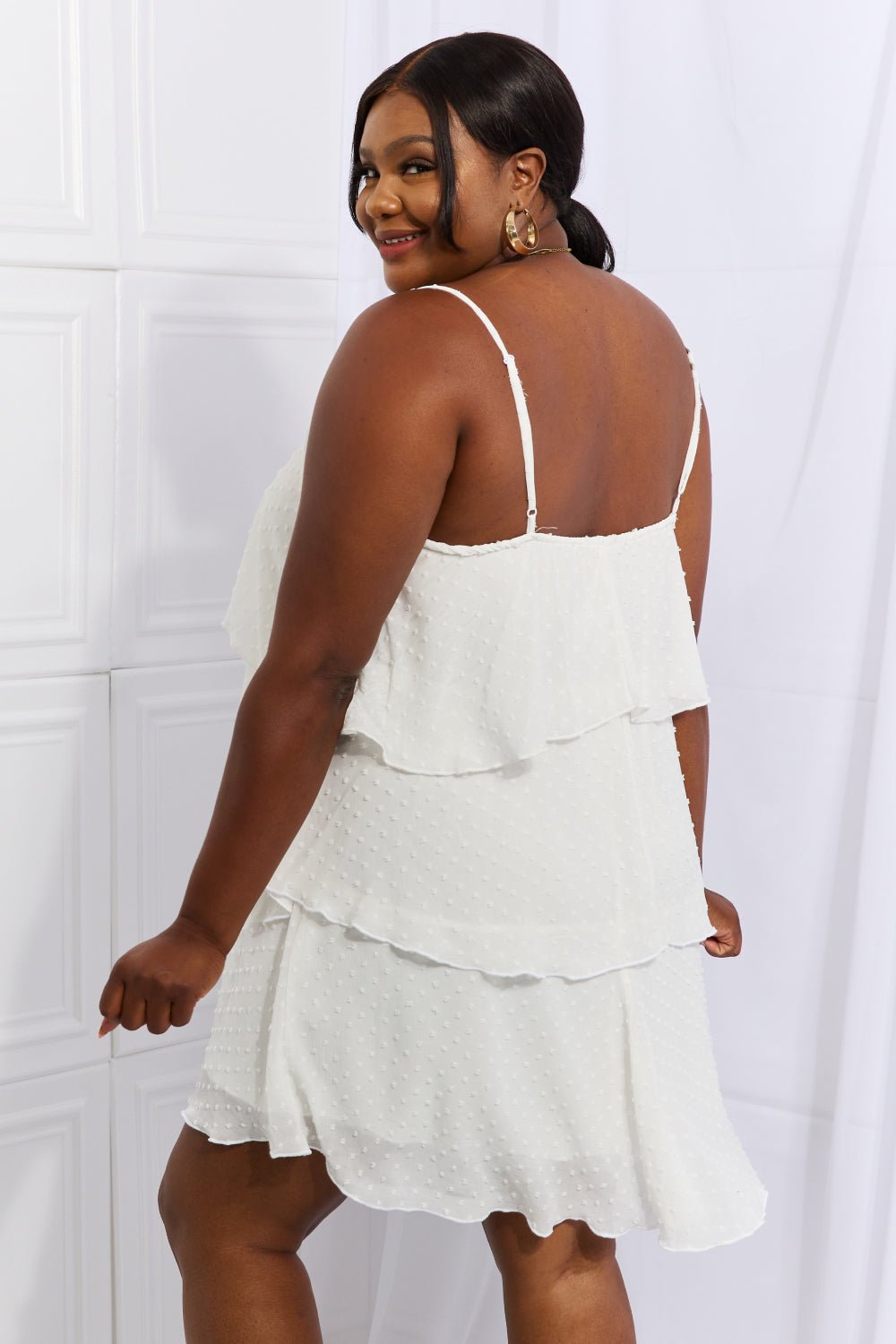 Culture Code By The River Full Size Cascade Ruffle Style Cami Dress in Soft White - Runway Regalia