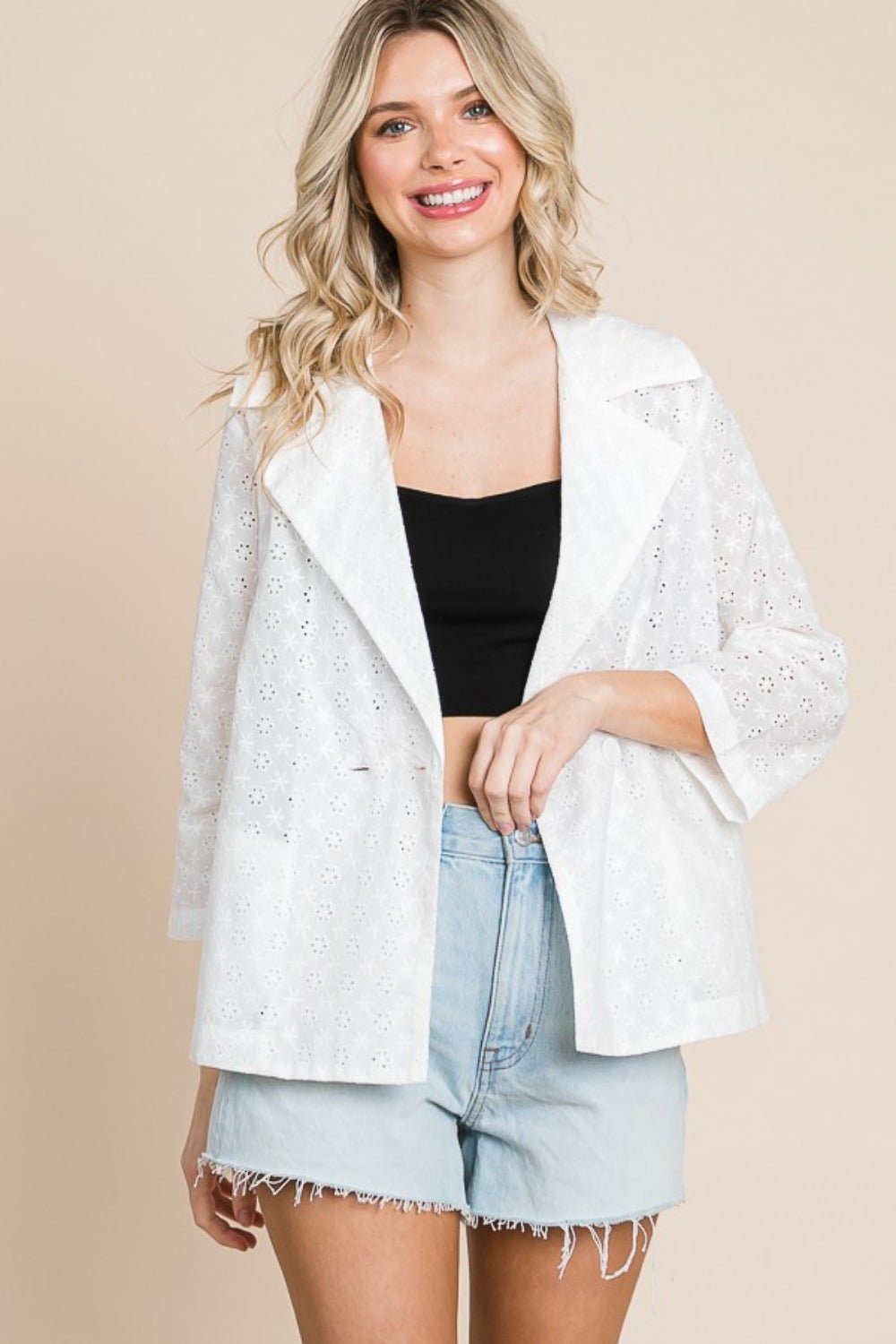 Culture Code Double Breasted Eyelet Jacket with Pockets - Runway Regalia