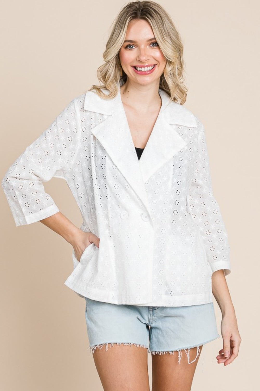 Culture Code Double Breasted Eyelet Jacket with Pockets - Runway Regalia