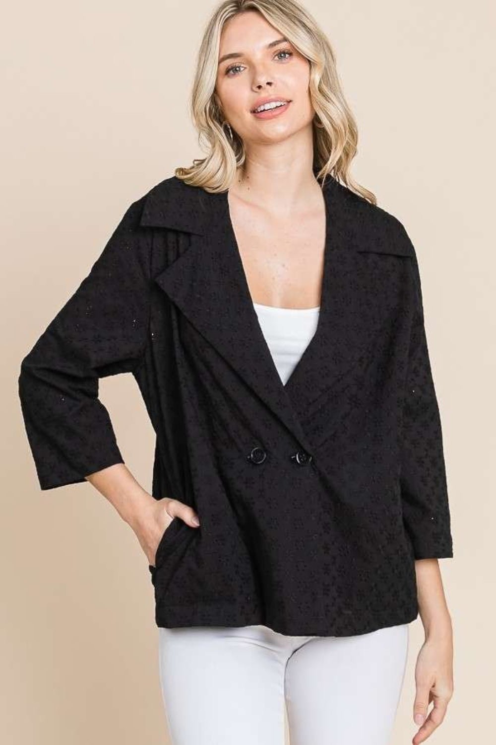 Culture Code Double Breasted Eyelet Jacket with Pockets - Runway Regalia