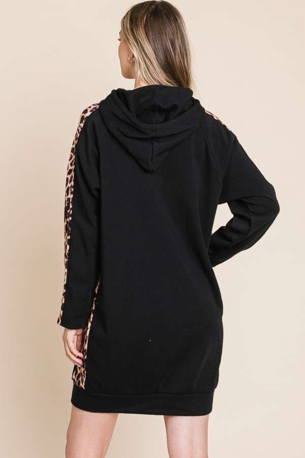 Culture Code Drawstring Leopard Long Sleeve Hooded Dress - Runway Regalia