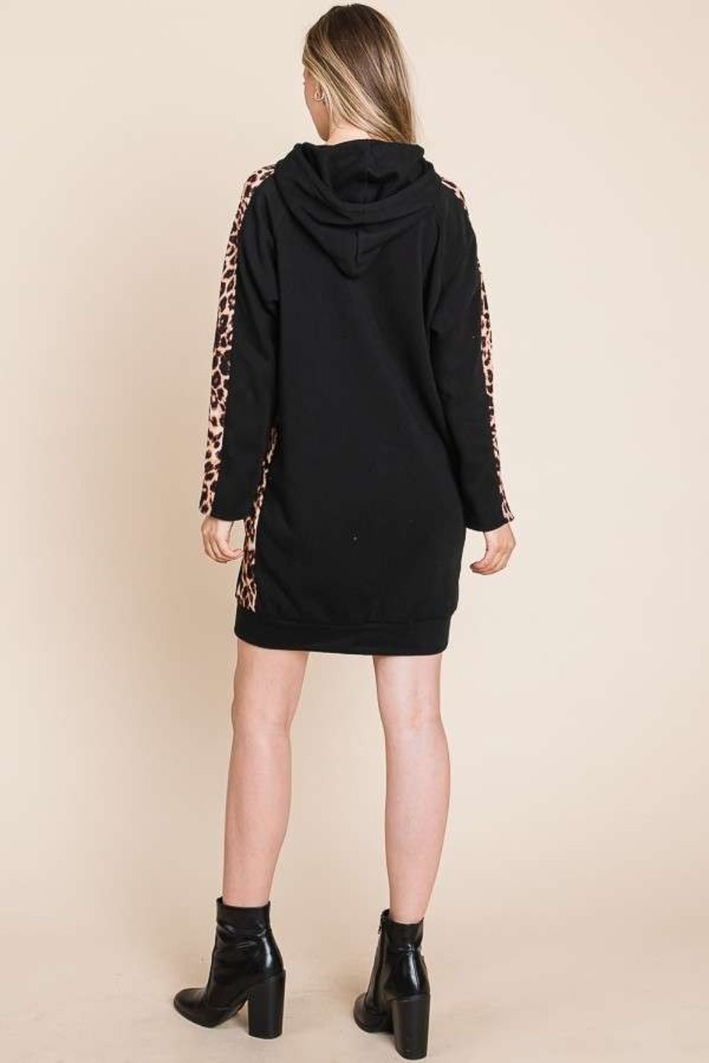 Culture Code Drawstring Leopard Long Sleeve Hooded Dress - Runway Regalia