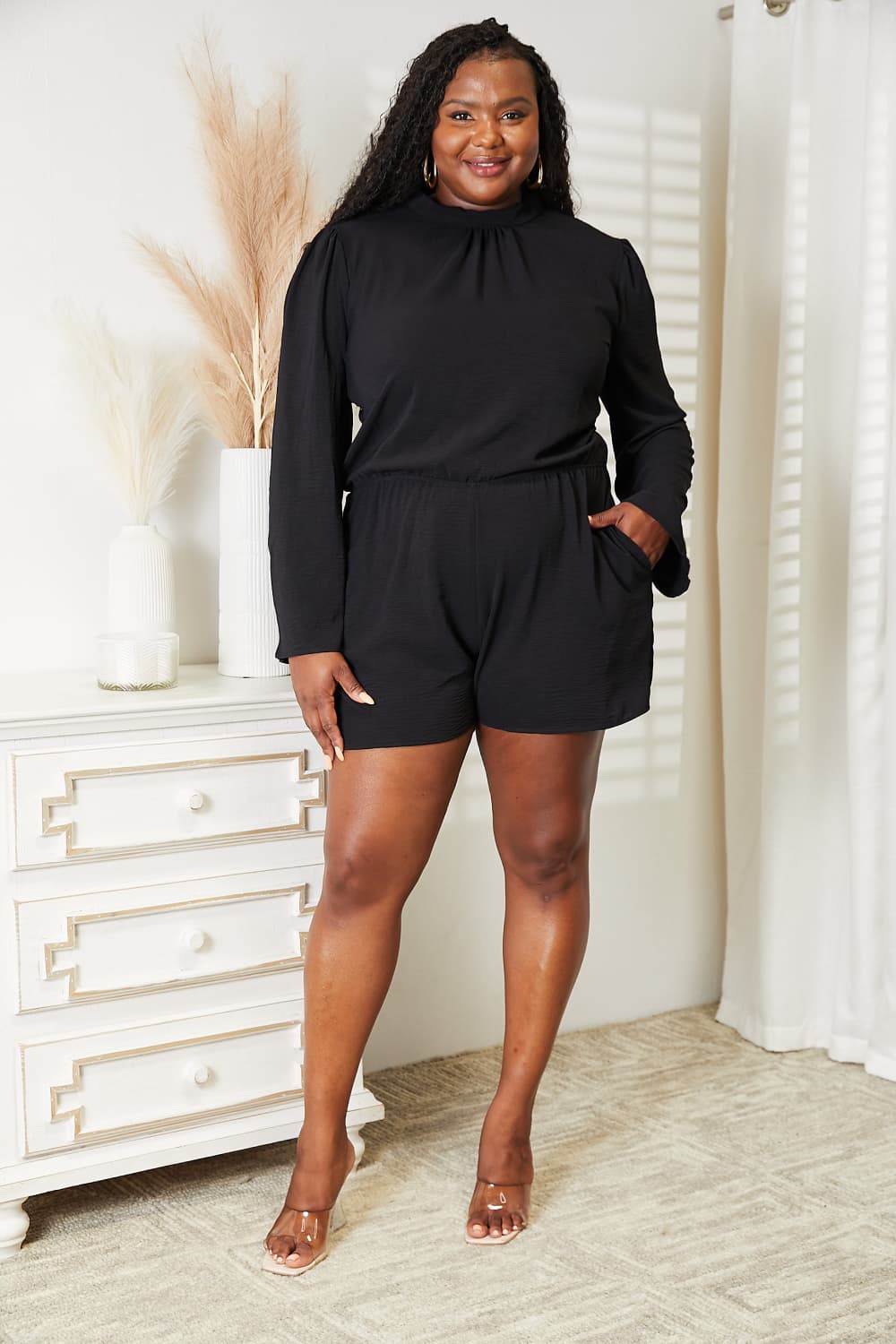 Culture Code Full Size Open Back Romper with Pockets - Runway Regalia