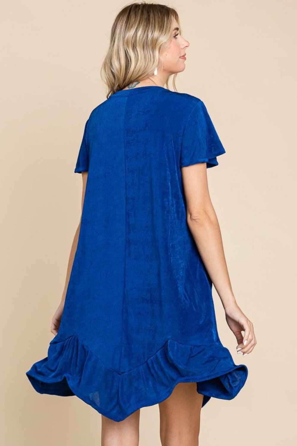 Culture Code Full Size Short Sleeve Ruffled Asymmetric Hem Dress - Runway Regalia