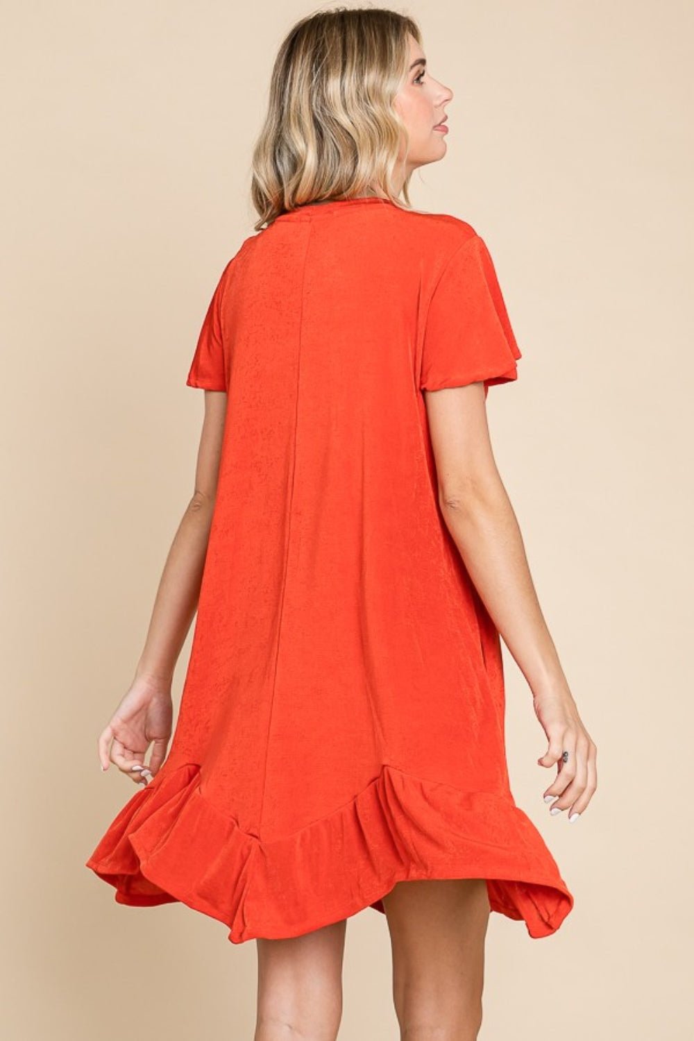 Culture Code Full Size Short Sleeve Ruffled Asymmetric Hem Dress - Runway Regalia