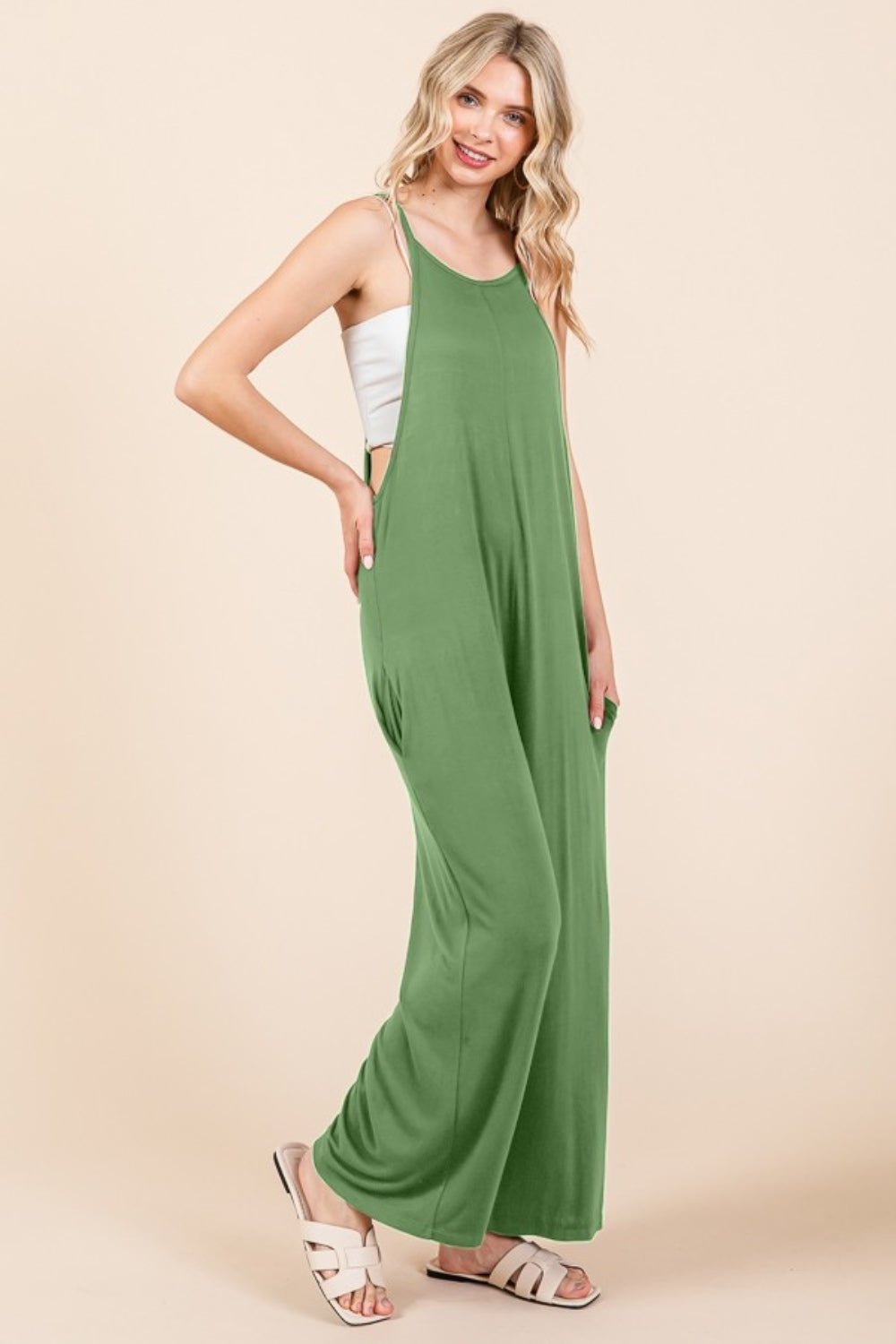 Culture Code Full Size Sleeveless Wide Leg Jumpsuit with Pockets - Runway Regalia