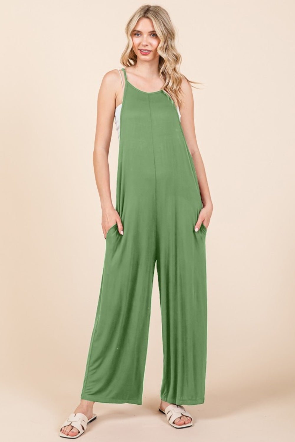 Culture Code Full Size Sleeveless Wide Leg Jumpsuit with Pockets - Runway Regalia