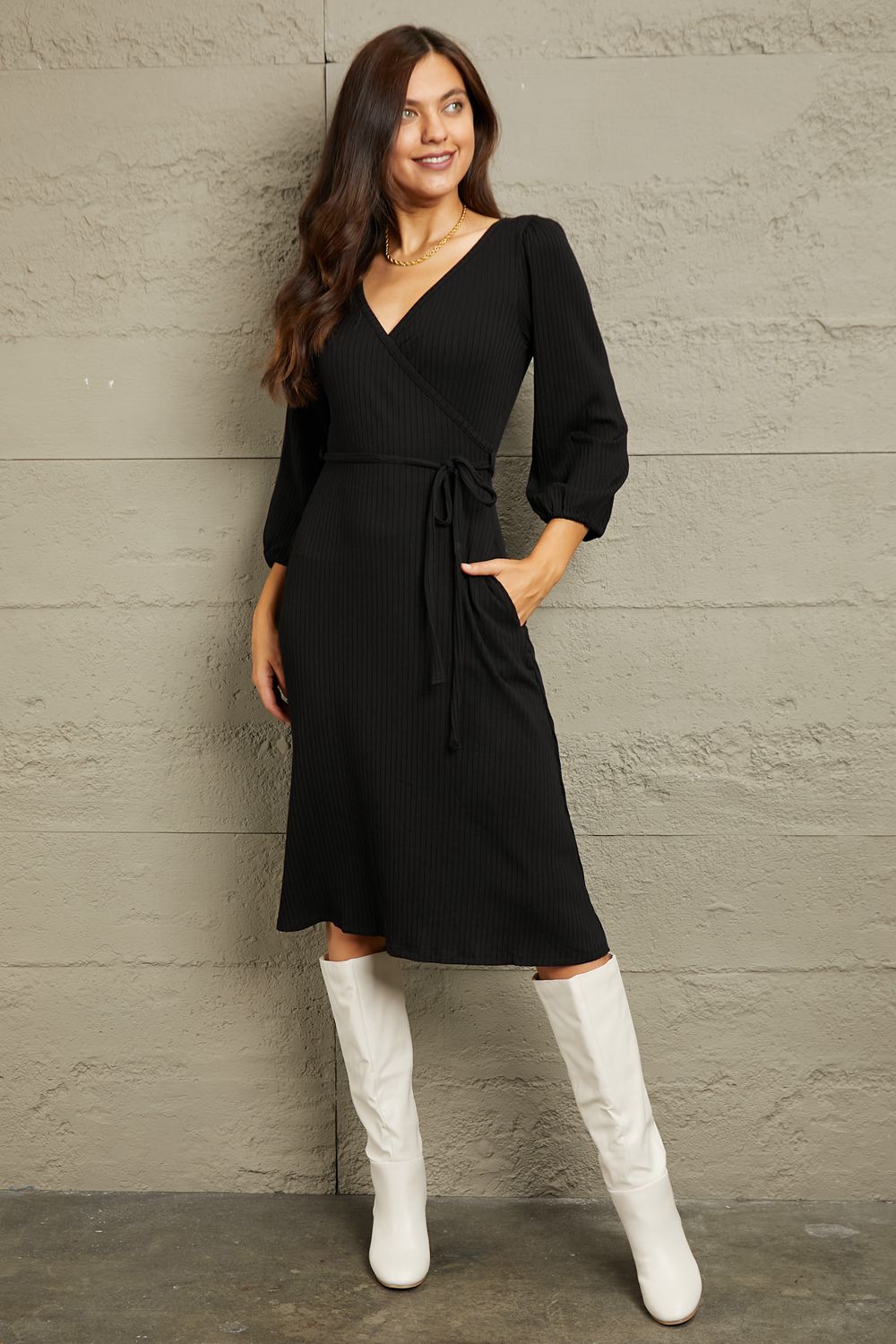 Culture Code Full Size Surplice Flare Ruching Dress - Runway Regalia