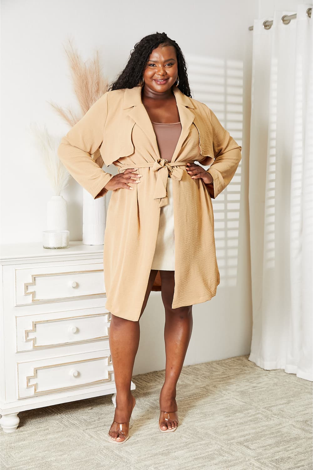 Culture Code Full Size Tied Trench Coat with Pockets - Runway Regalia