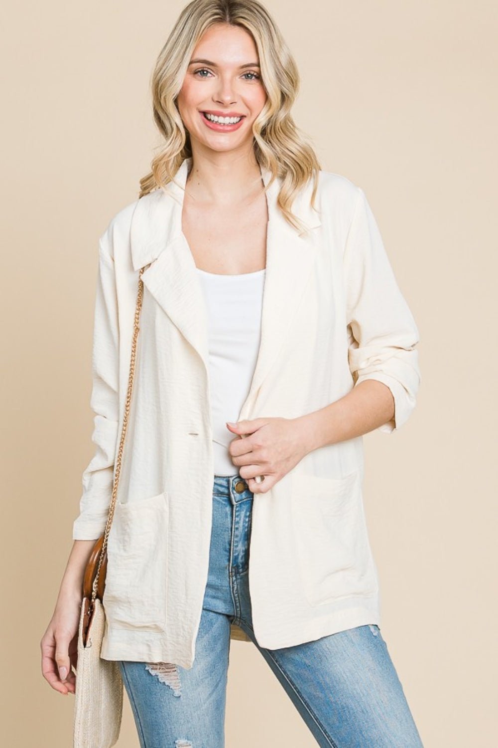 Culture Code One Button Long Sleeve Blazer with Pockets - Runway Regalia