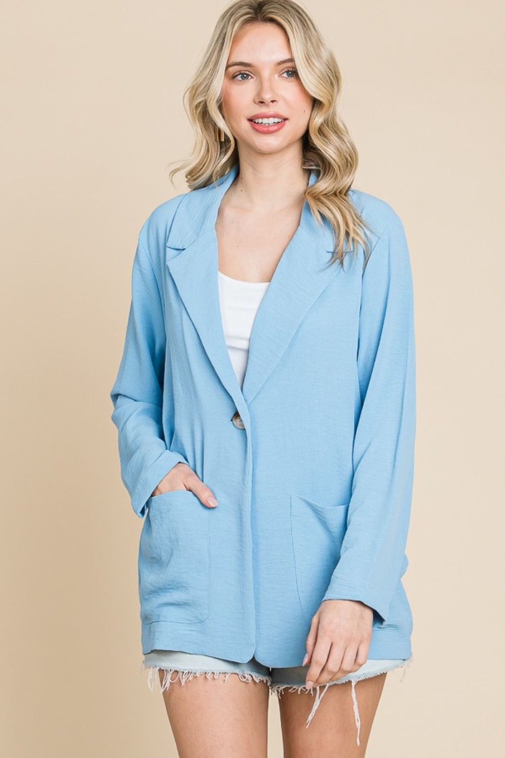 Culture Code One Button Long Sleeve Blazer with Pockets - Runway Regalia