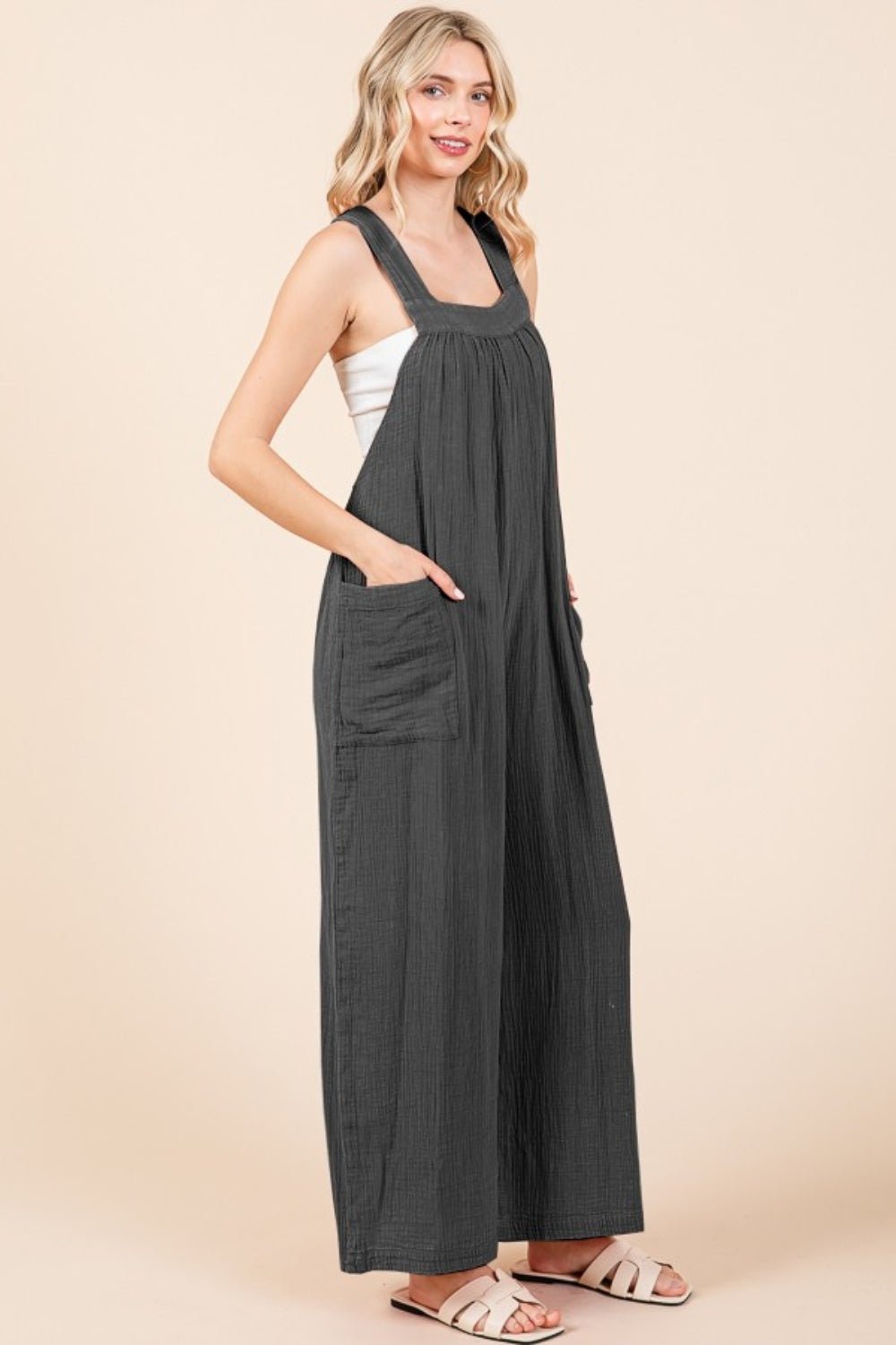 Culture Code Pocketed Sleeveless Wide Leg Overalls - Runway Regalia