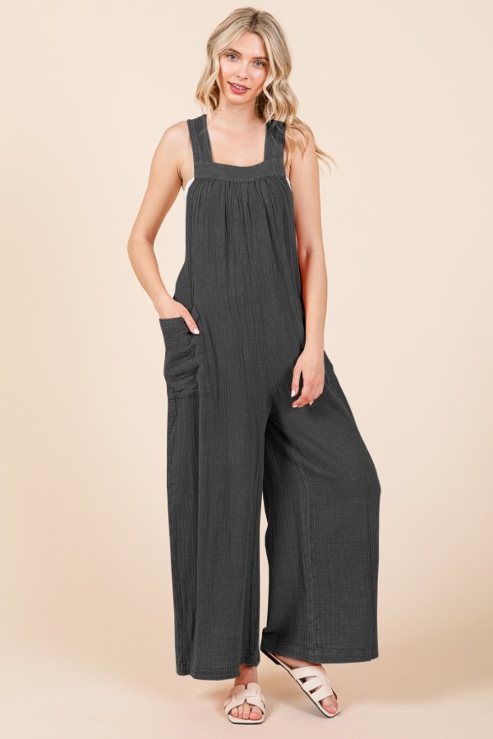 Culture Code Pocketed Sleeveless Wide Leg Overalls - Runway Regalia