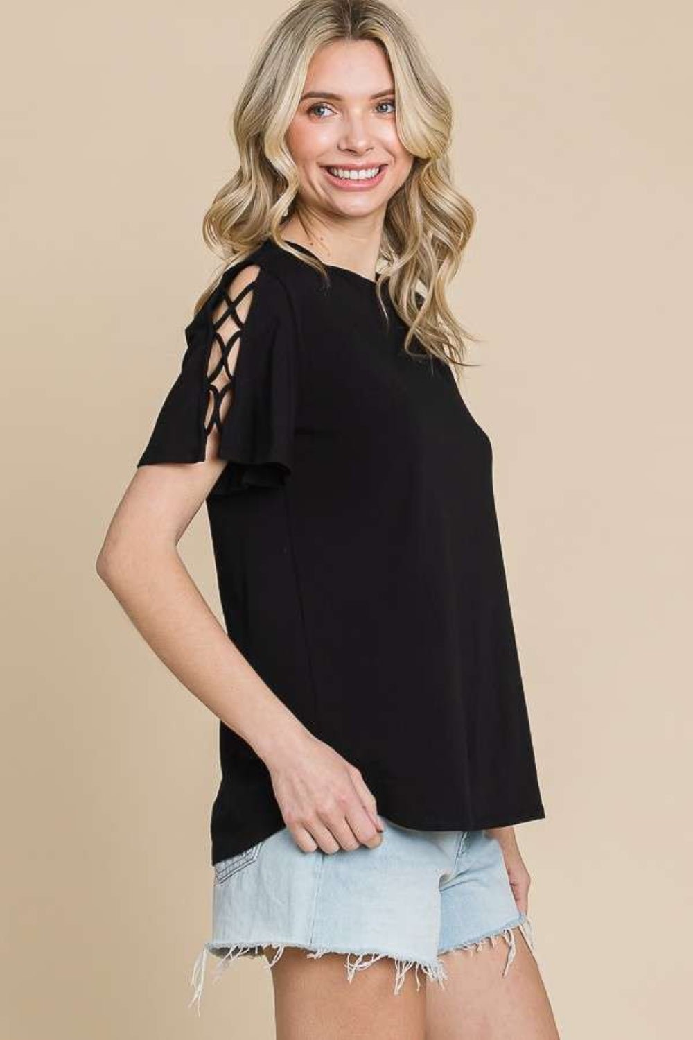 Culture Code Round Neck Crisscross Short Sleeve T-Shirt - Runway Regalia