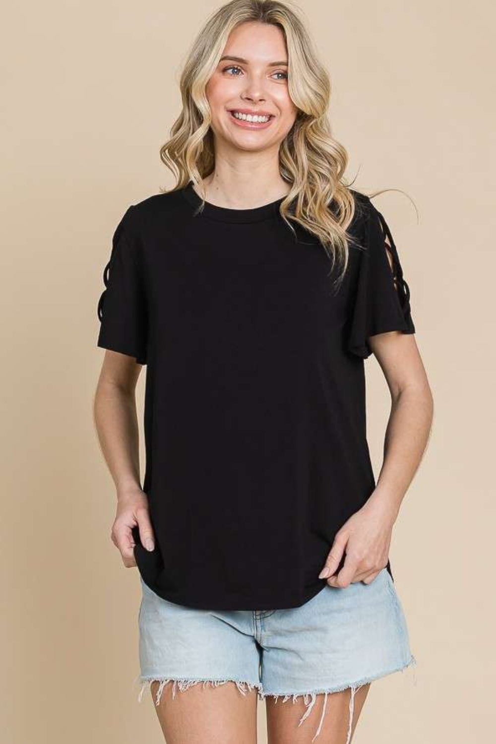 Culture Code Round Neck Crisscross Short Sleeve T-Shirt - Runway Regalia