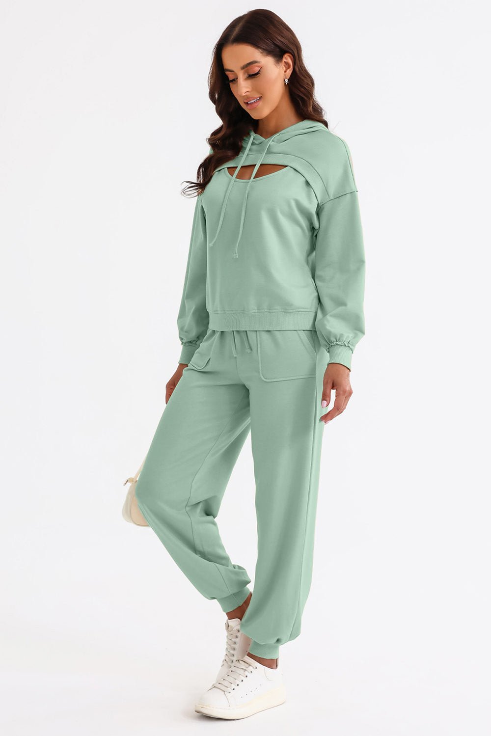 Cutout Drawstring Hoodie and Joggers Active Set - Runway Regalia