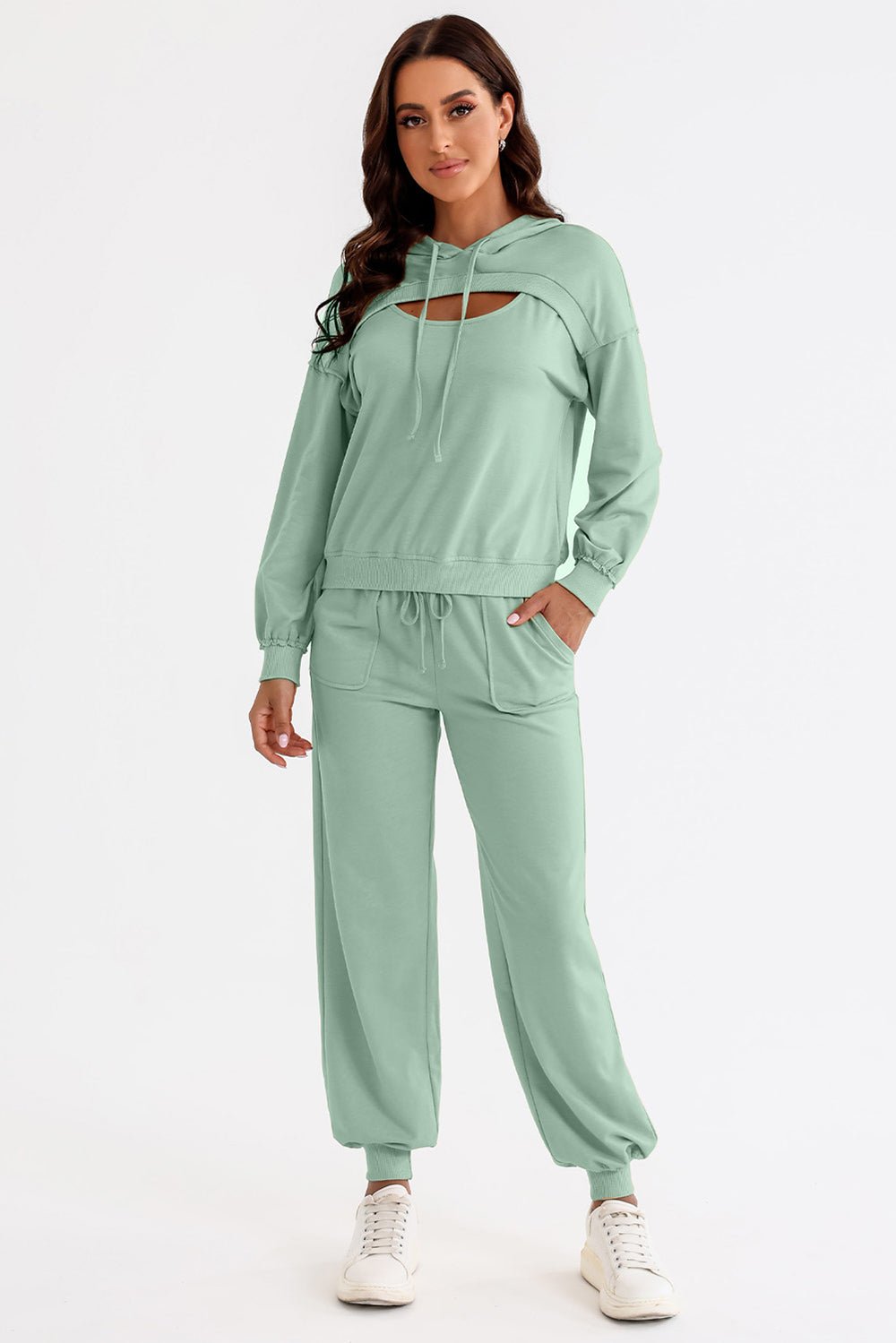 Cutout Drawstring Hoodie and Joggers Active Set - Runway Regalia