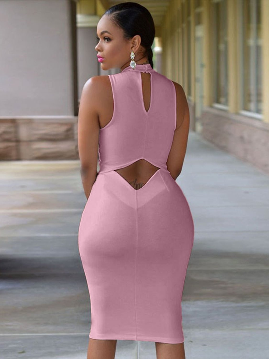 Cutout Mock Neck Sleeveless Dress - Runway Regalia