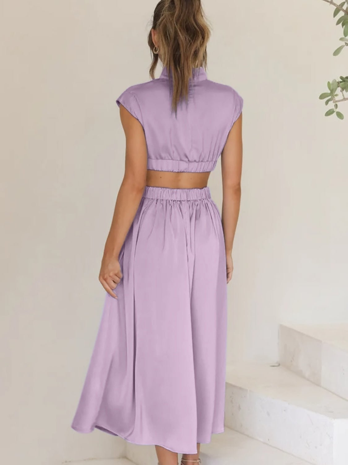 Cutout Mock Neck Sleeveless Ruched Dress - Runway Regalia