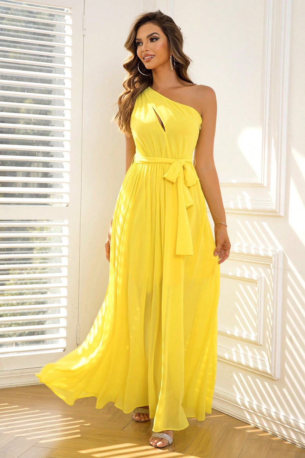 Cutout One - Shoulder Tie Waist Dress - Runway Regalia