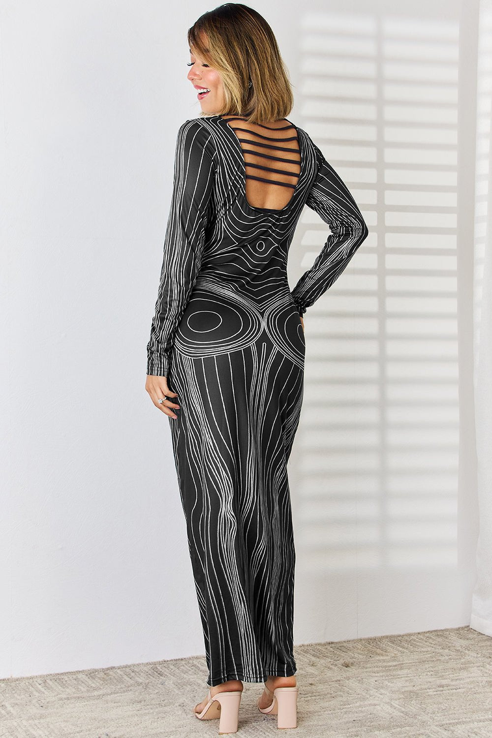 Cutout Round Neck Long Sleeve Maxi Dress - Runway Regalia