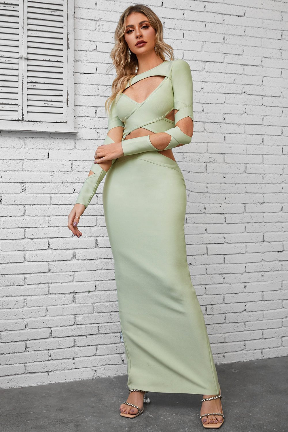 Cutout Round Neck Maxi Wrap Dress - Runway Regalia